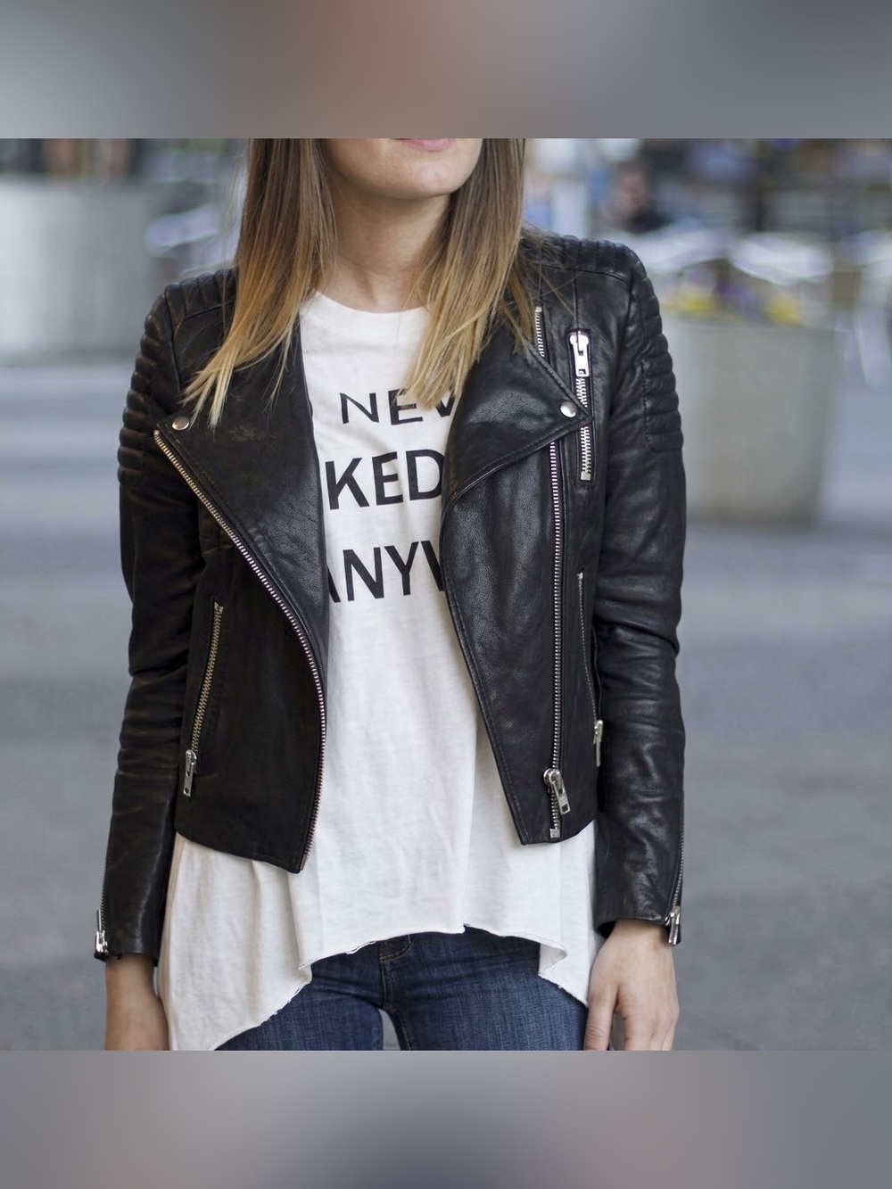 H&M The New Icons Women’s Long Sleeve Black Leather Biker Jacket Size 4